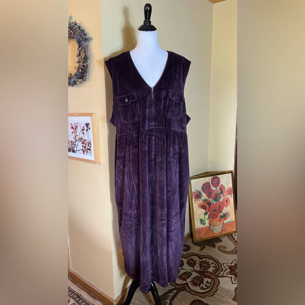 Vtg JONES NEW YORK Size 3X Plum Wine Velvet Romper 1/4 Zip LagenLook Generous